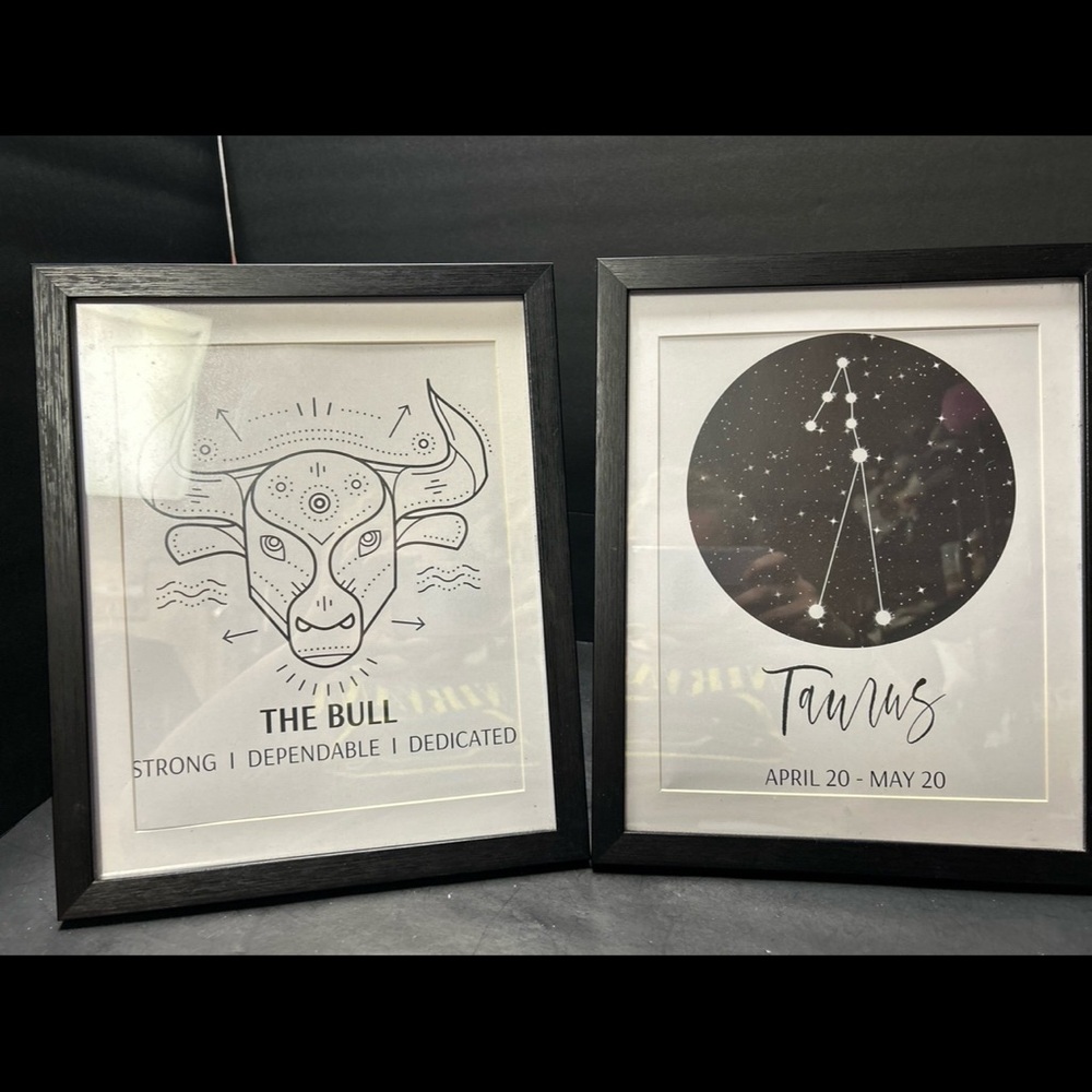Taurus Zodiac Wall Art Pair - Black Frames